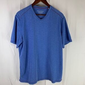 Tommy Bahama T-Shirt Mens Medium Blue IslandZone V-Neck Waffle Knit Short Sleeve